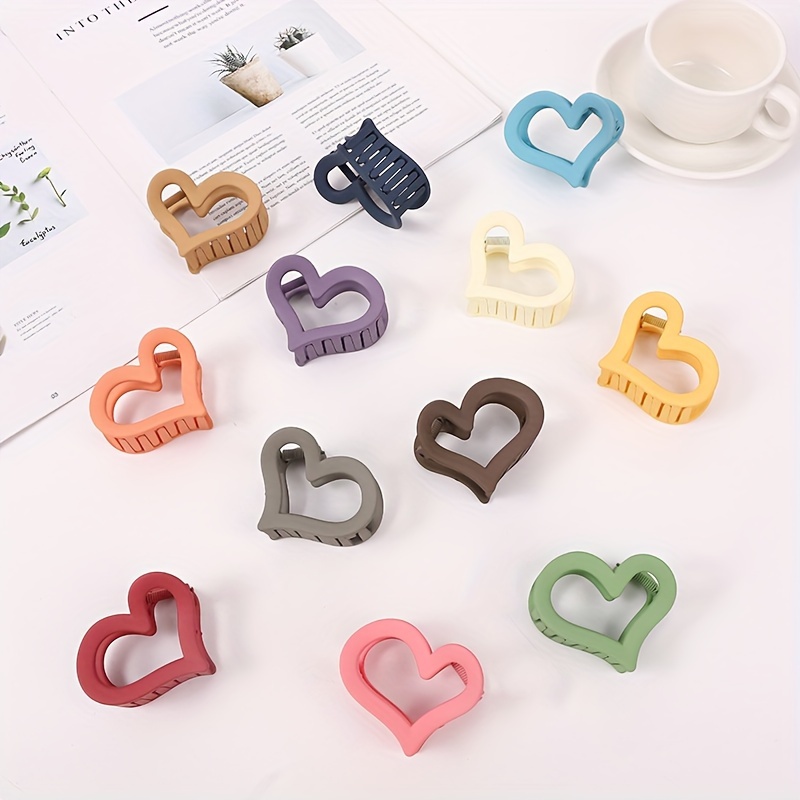 

10pcs Morandi Color Heart-shaped Hair Clips – Plastic, , Stylish & Comfortable For , Assorted Pastel Shades, Cute Hair Clips