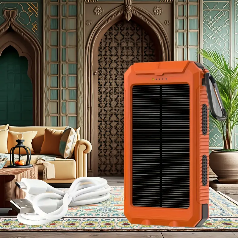 1pc 20000mah portable solar mobile power with external battery charger and powerful led light 2 usb charging ports for outdoor camping hiking and emergency power bank portable portable power bank solar power bank battery power bank Product details 1