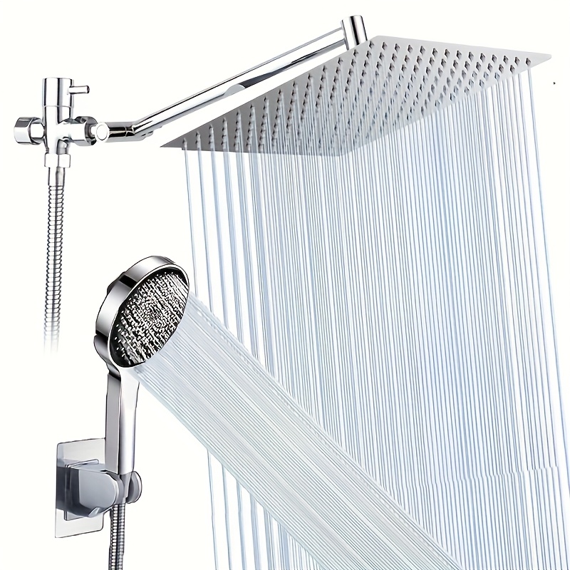 

Shower Head Combination, 8 "/10" Square Shower Set Combination, Handheld Shower Head, Stainless Steel Adjustable Angle Extension Arm, Resistant To Water, With Long Hose