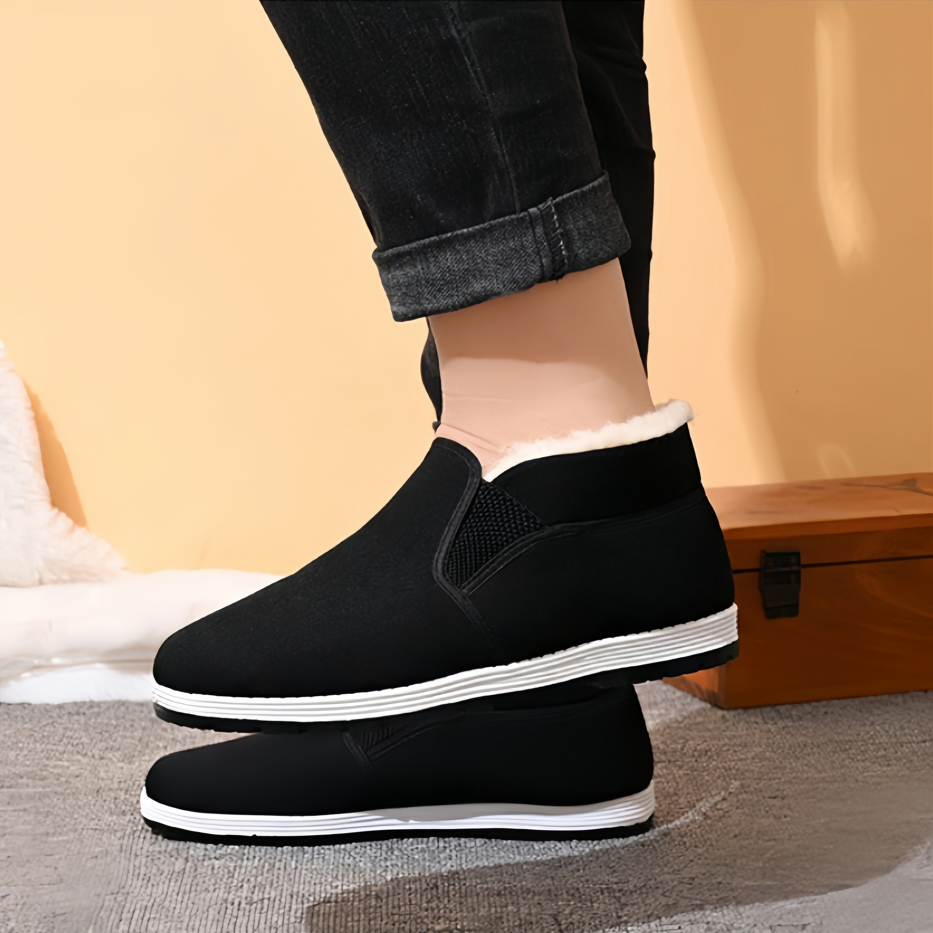 mens winter warm fleece lined slip on sneakers casual non slip   shoes for everyday outdoor activities details 5