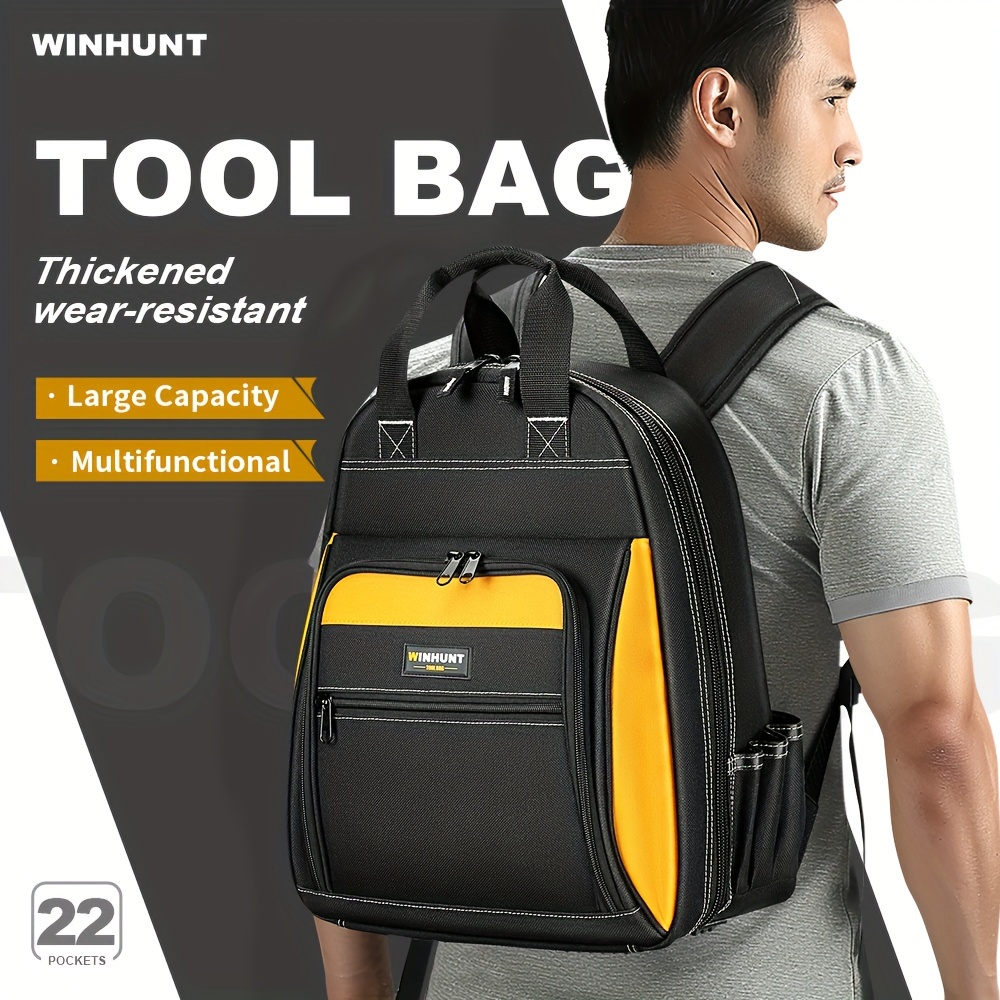 

Winhunt Professional Electrician's Backpack, Multi-pocket Polyester Tool Bag, Large Capacity With 22 Pockets, No Required, Uncharged Tool Organizer