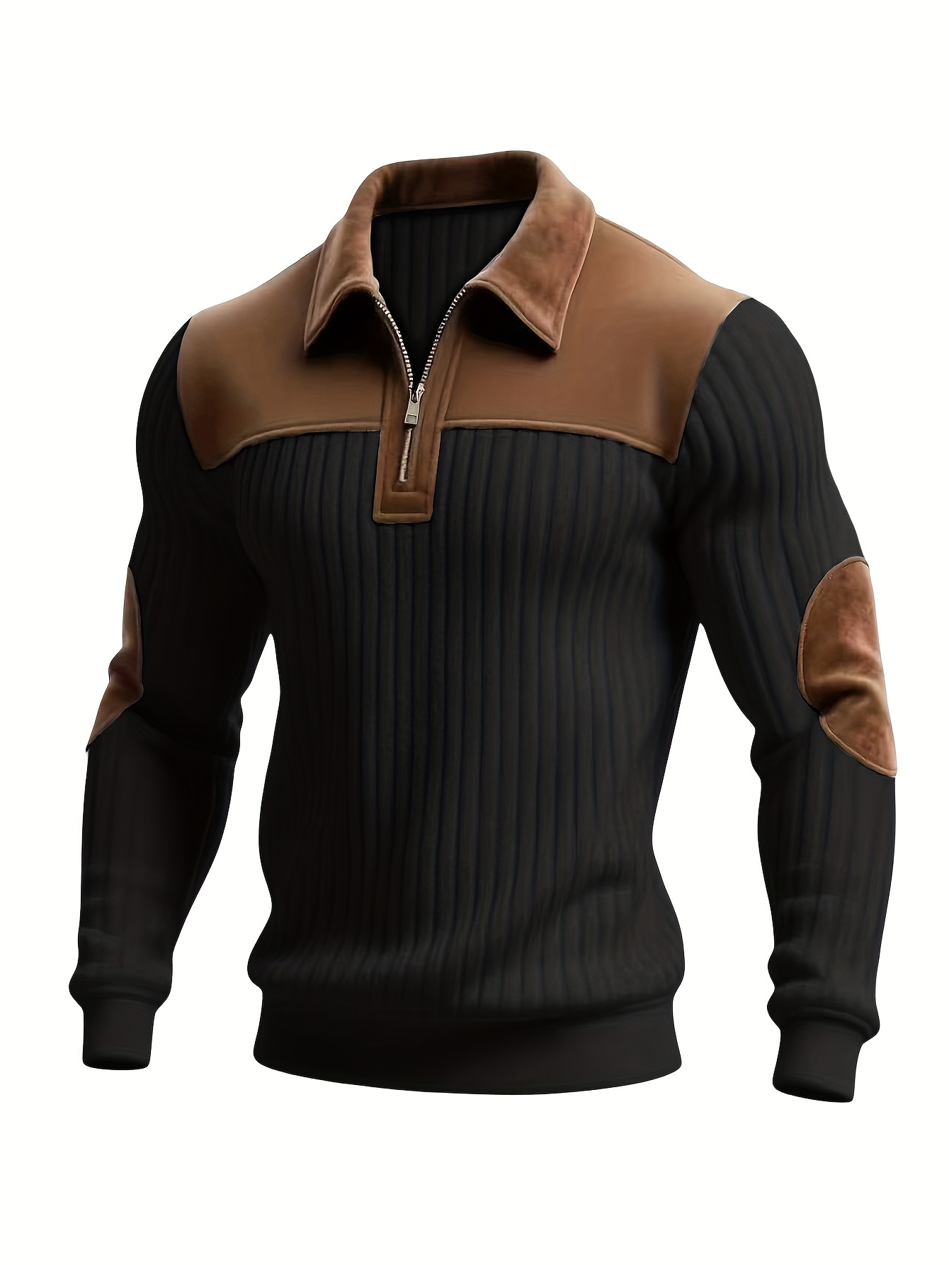 Men's Color-Block Stand Collar Pullover - Thick Warm Patchwork Knit