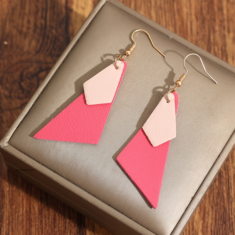 Women's Double-layer Rose Pink PU Leather Earrings