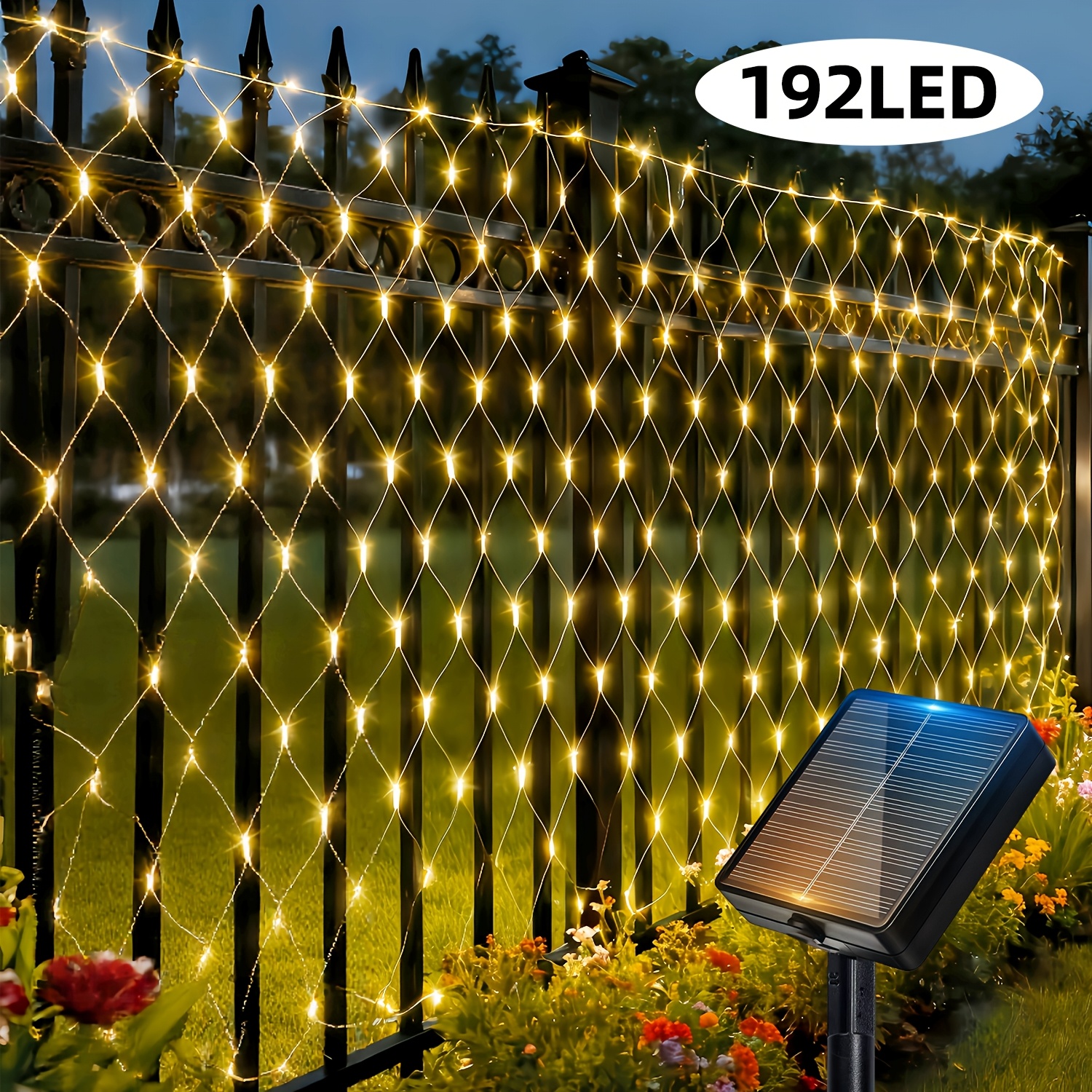 TEMU 1 X 192-led Light, 10.1×6.5ft - 8 Grid Light, Warm White Outdoor Fairy Lights For Garden, Wall, Roof, Balcony, Christmas Tree, Patio, Gazebo,