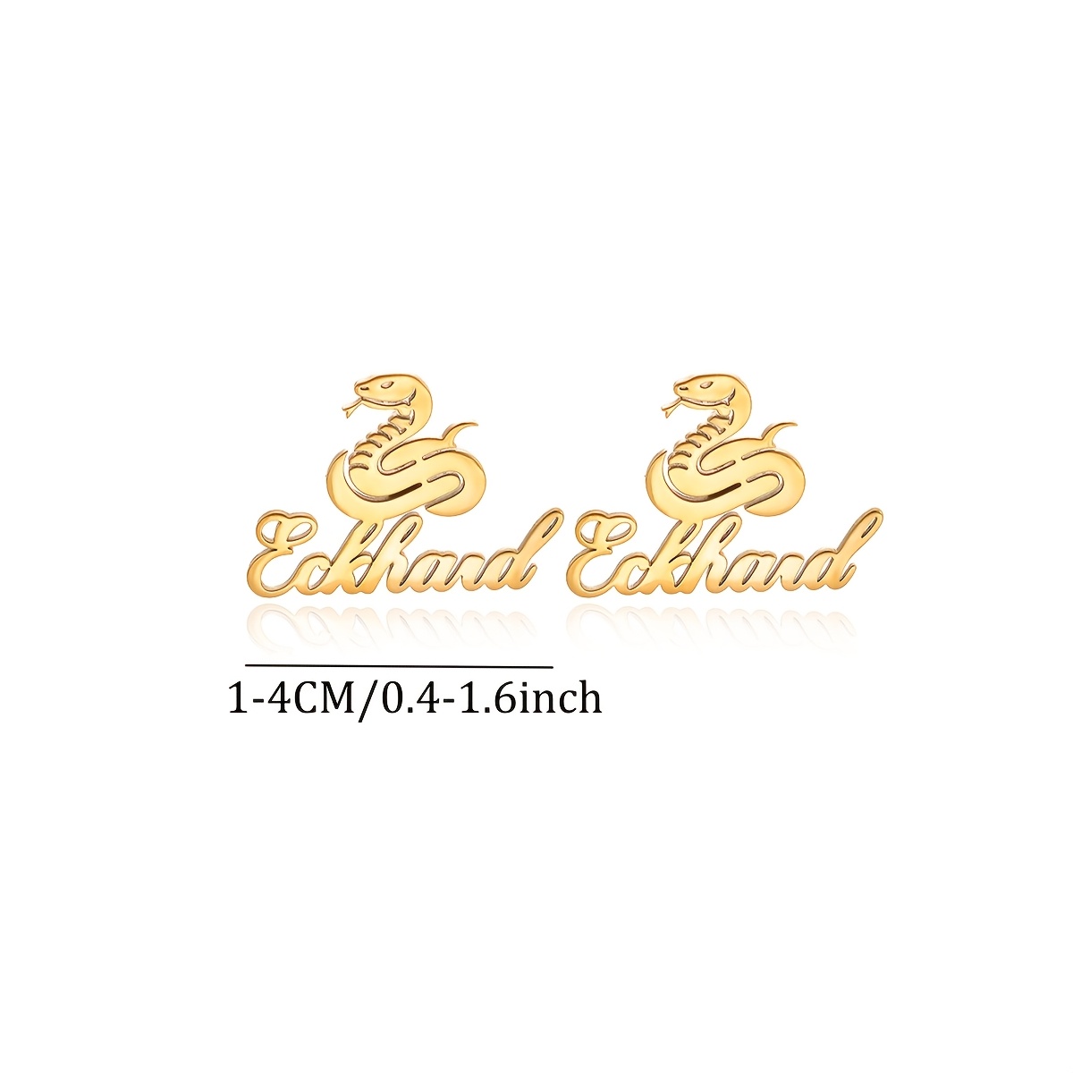 Custom Name Golden Snake Earrings, Personalized Cartoon Cobra Studs