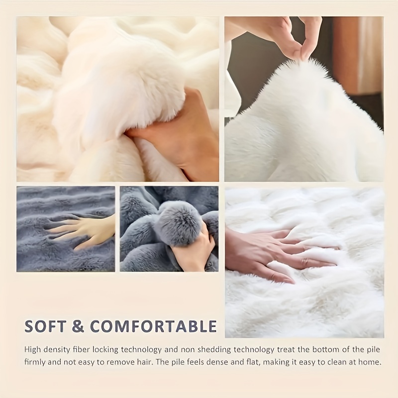 luxurious plush   rabbit fur round rug ultra soft thick and cozy machine washable polyester blend non slip backing   living room bedroom decor modern minimalist style details 6