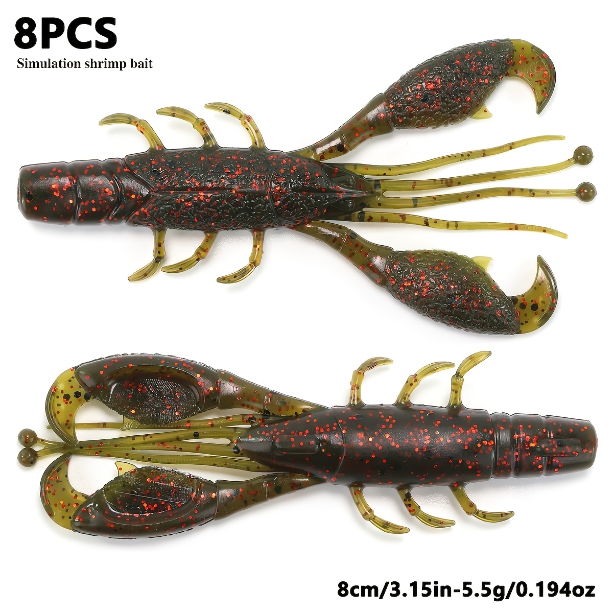 TEMU 8/10pcs 3d Lobster Lure With Natural-looking Design, Realistic Soft Bait With Vibrating Swimming Action, Mixed Colors, Suitable For , Sea , And