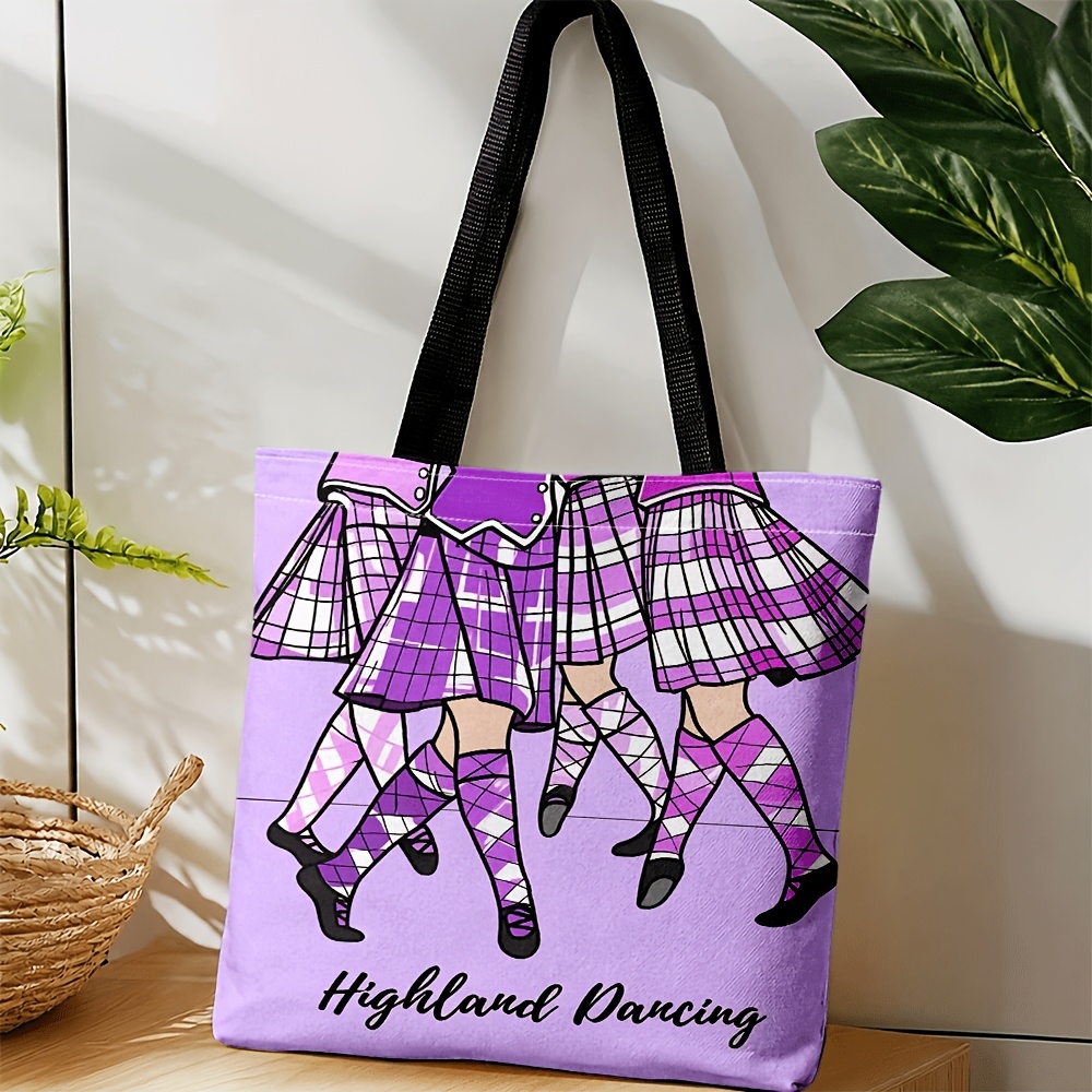 TEMU Women's Crossbody Tote Bag, Purple Tartan Highland Dance Skirt Print, Style, Festive Celebration Vibe