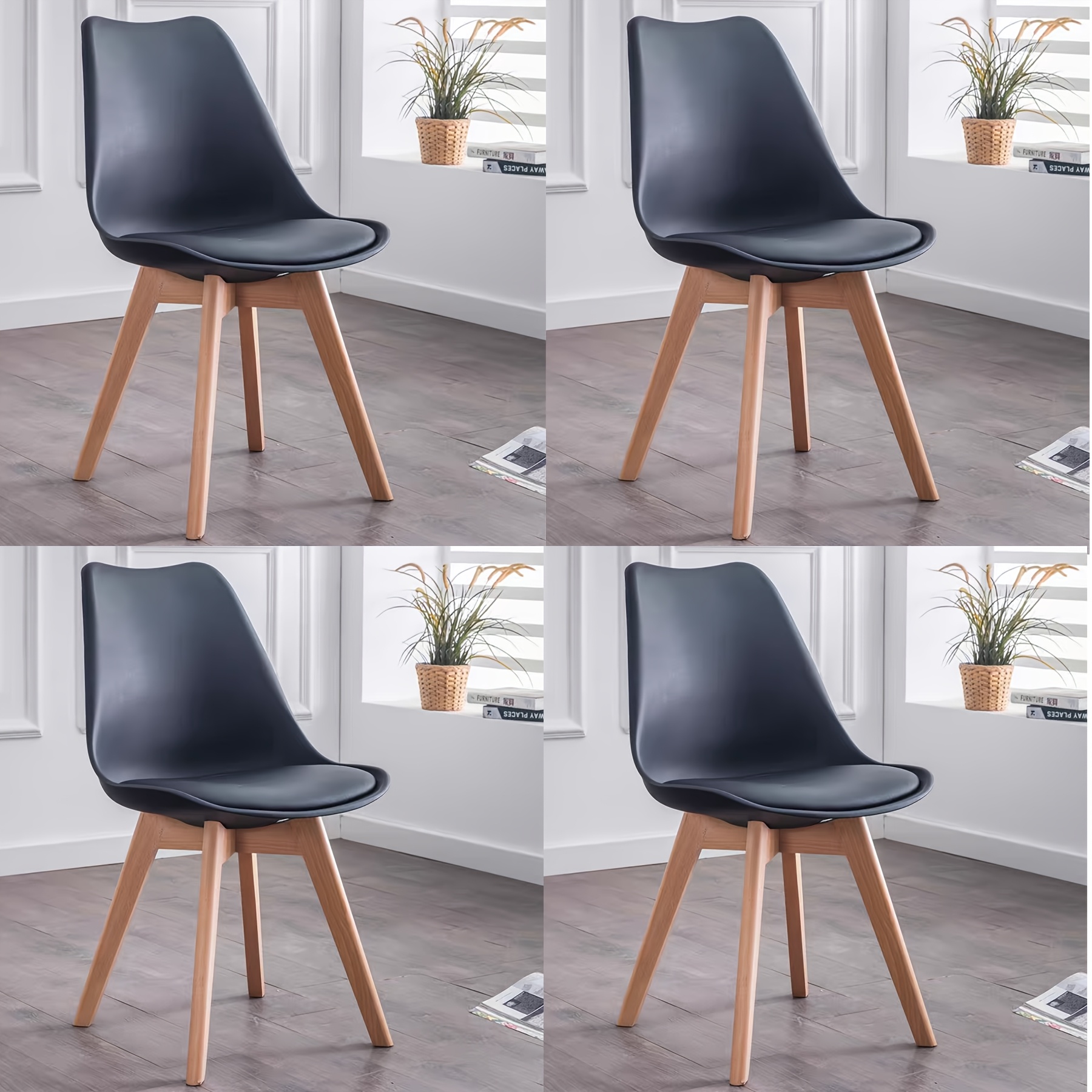 Egoonm Set Of 4 Tulip Dining Chairs, Mid-century Modern Kitchen Chairs With Wood Legs And Pu Leather Cushion For Dining Room, Living Room, Bedroom