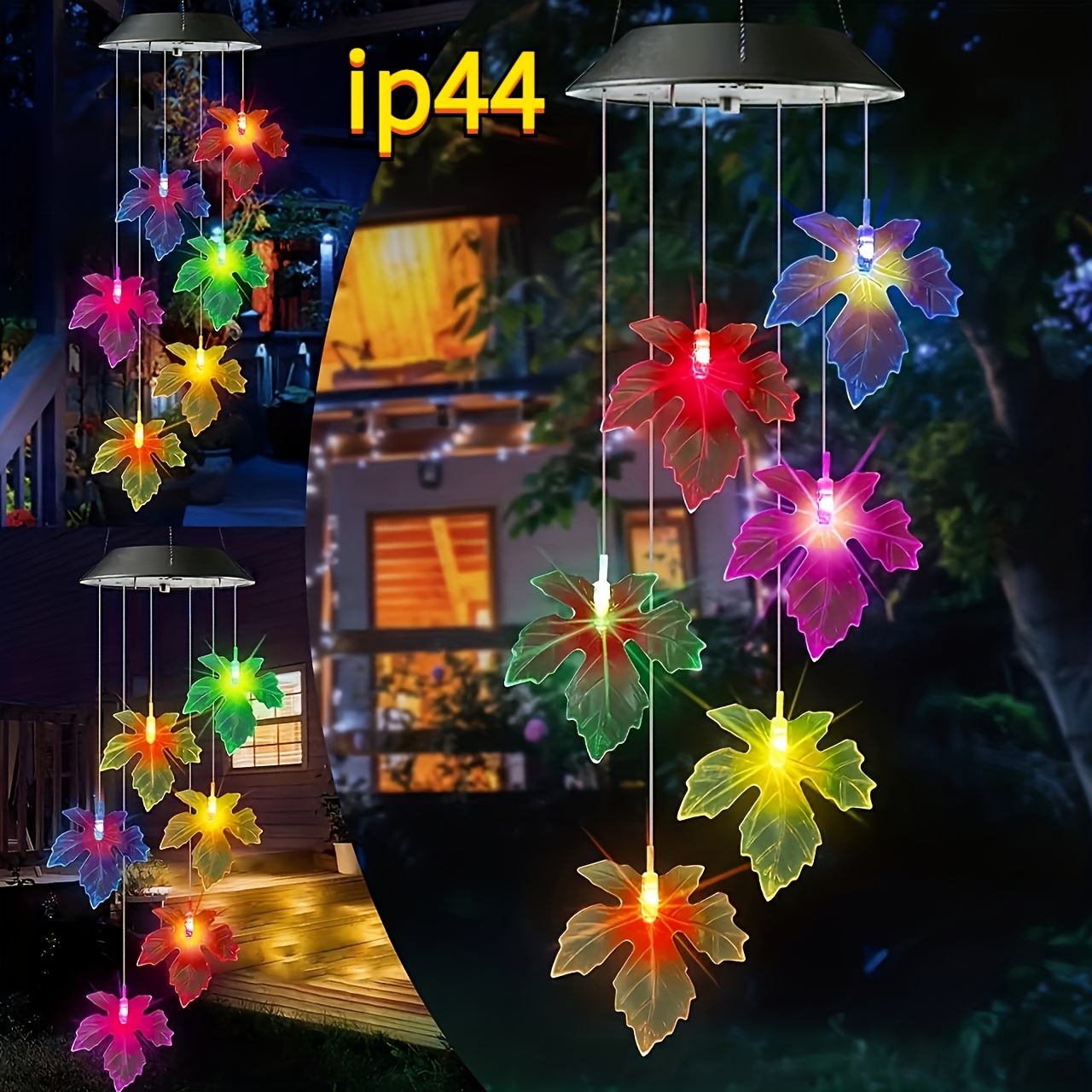 solar powered led maple leaf wind chime pendant lights energy   semi flush mount hanging lamp with 600mah nickel battery plastic shade detachable fixtures switch control no remote festive atmosphere lighting for   landscape details 1