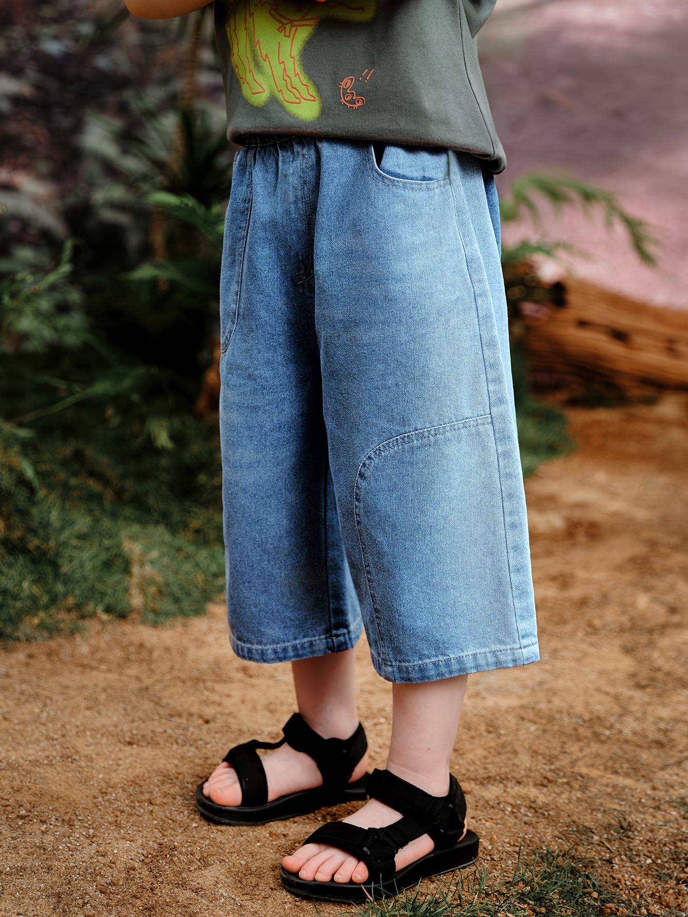 girls' fashionable casual gradient comfy soft denim capri Temu