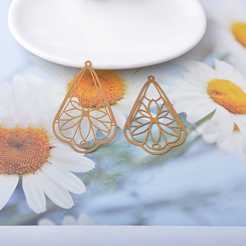 10pcs Colorful Hollow-Out Floral Teardrop Charms for DIY