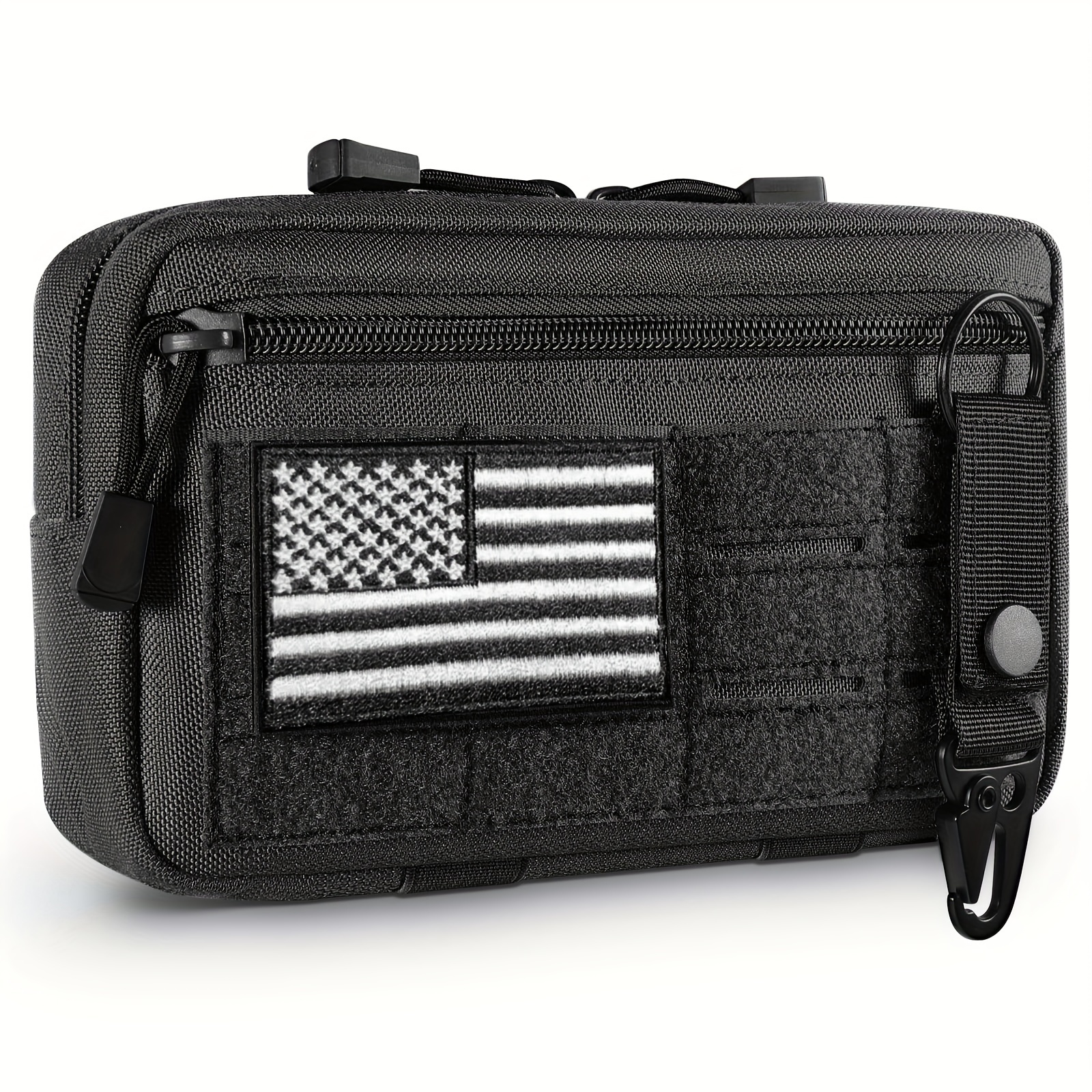 TEMU Molle Admin Pouch Utility Laser Cut Edc Tool Pouch Bag Horizontal Modular Pouches Us Flag Patch And Keychain