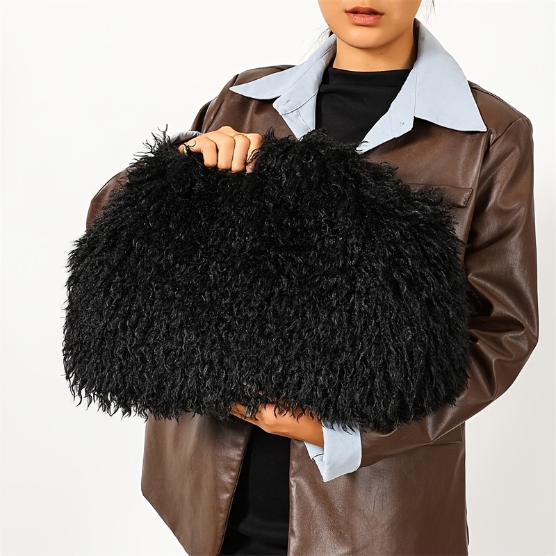 TEMU Pochette con clip in peluche soffice Y2K, borsa a nappa squisita e per , borsa a forma di dumpling di grande capacit�, borsa a nuvola trendy da