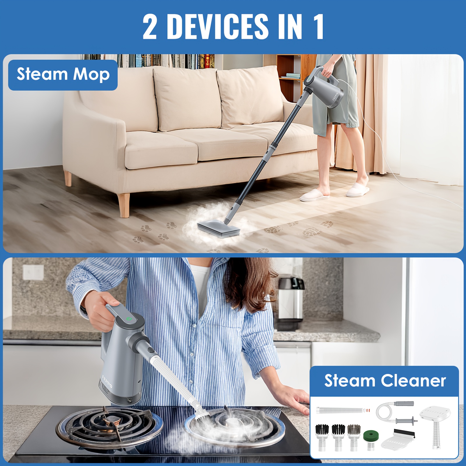 Steam mop steam cleaner detachable handheld carpet cleaner, household and floor cleaner, corded household steam cleaner, 10in 1 multifunctional accessory and 2 mats, powerful sofa steamer, hardwood, tiles, cement paste, windows, kitchen, bathroom 16 Steam mop, steam cleaner, detachable handheld carpet cleaner, household and floor cleaner, corded household steam cleaner, 10in 1 multifunctional accessory and 2 mats, powerful sofa steamer, hardwood, tiles, cement paste, windows, kitchen, bathroom