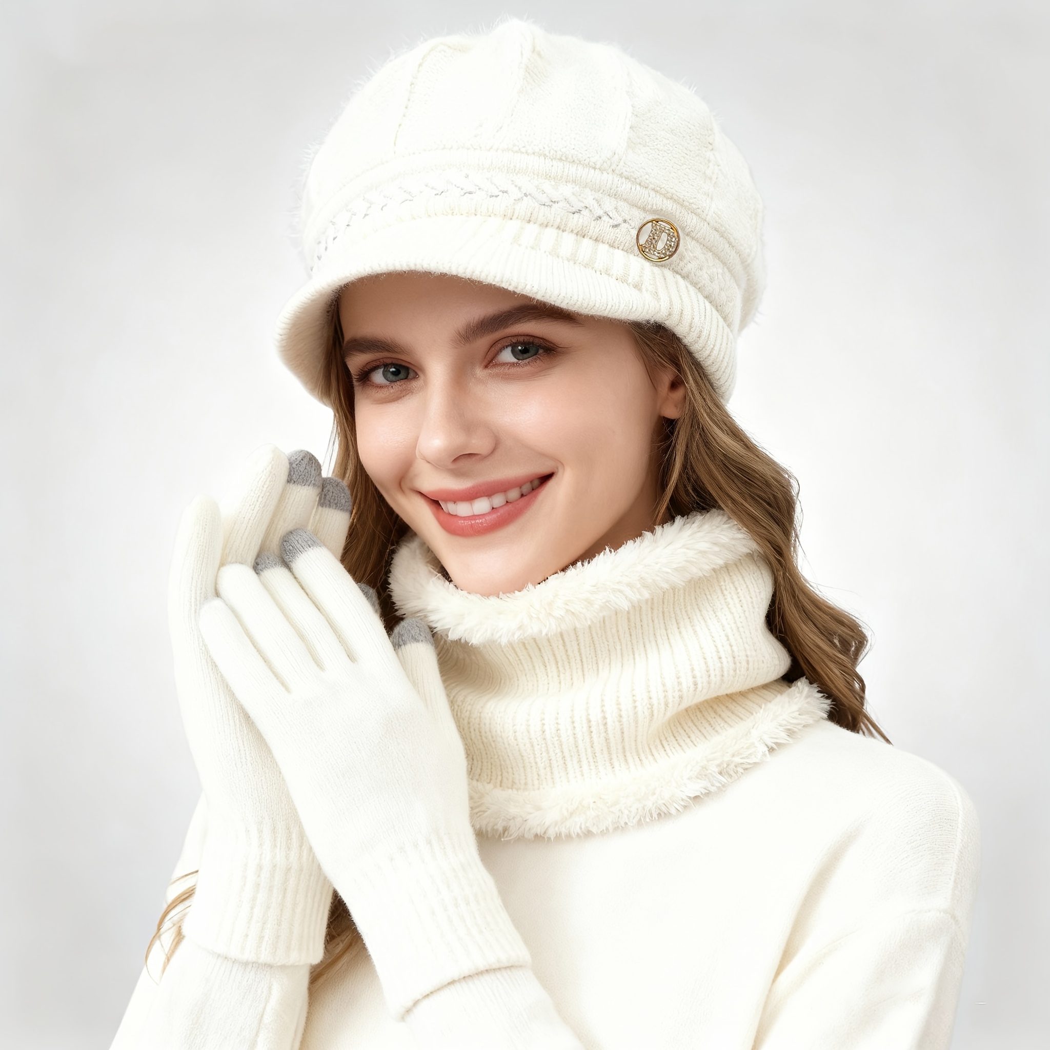 TEMU Ein 3-teiliges, warmes Damen-Winter-Set, das leicht und weich ist, aus dehnbarem Stoff gefertigt und für Outdoor-Aktivitäten ist. Es ist ein