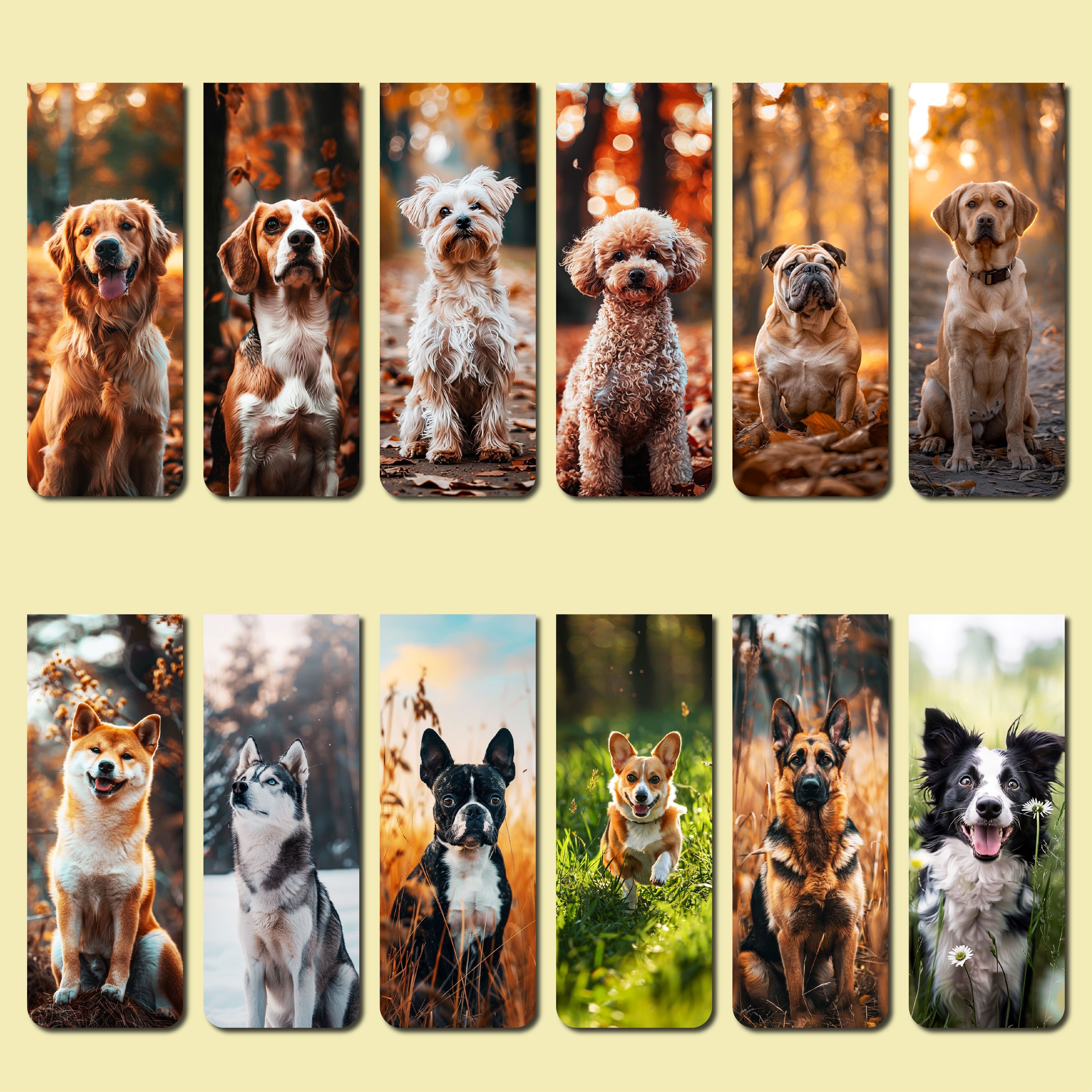 

12-pack Dog-themed Magnetic Bookmarks - Assorted Puppy Page Clips, Strong Magnetic Hold, Pet Lover Reading Accessories, Perfect For Party Favors & Teacher Supplies