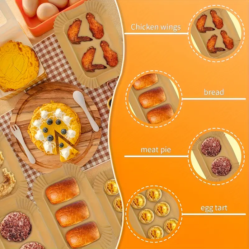 100 200 500pcs non stick air fryer disposable paper mat rectangular non stick sheepskin baking paper suitable for dz201 dz401 dz550 fryer air fryer accessories oil and waterproof kitchen accessories baking supplies christmas best for christmas thanksgiving Product details 2