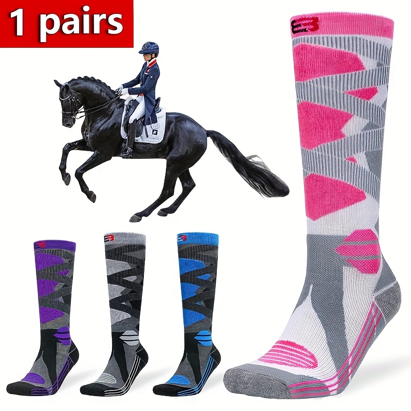 

1 Pair Equestrian Riding Socks For Men And Women - Thickened Towel Bottom, Non-slip, Sweat-absorbent Knee Horse Riding Socks, Knit Fabric, Polyester 95%, Spandex 5%, Machine Washable