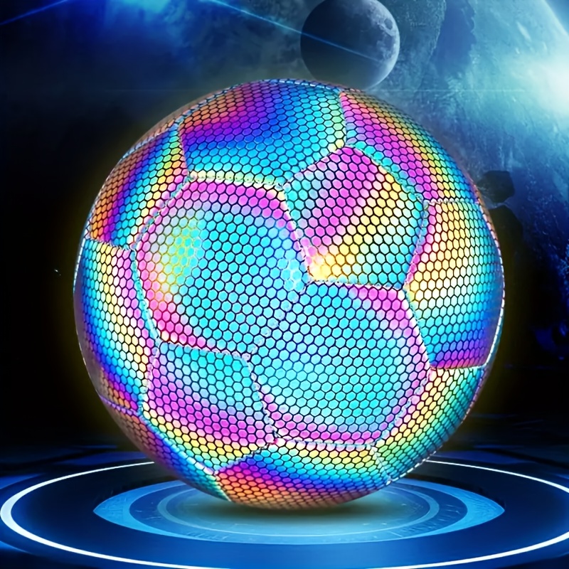reflective multicolor glow in the dark pu soccer ball artificially durable leather machine night training games ideal gift for christmas halloween new year suitable 14 details 1