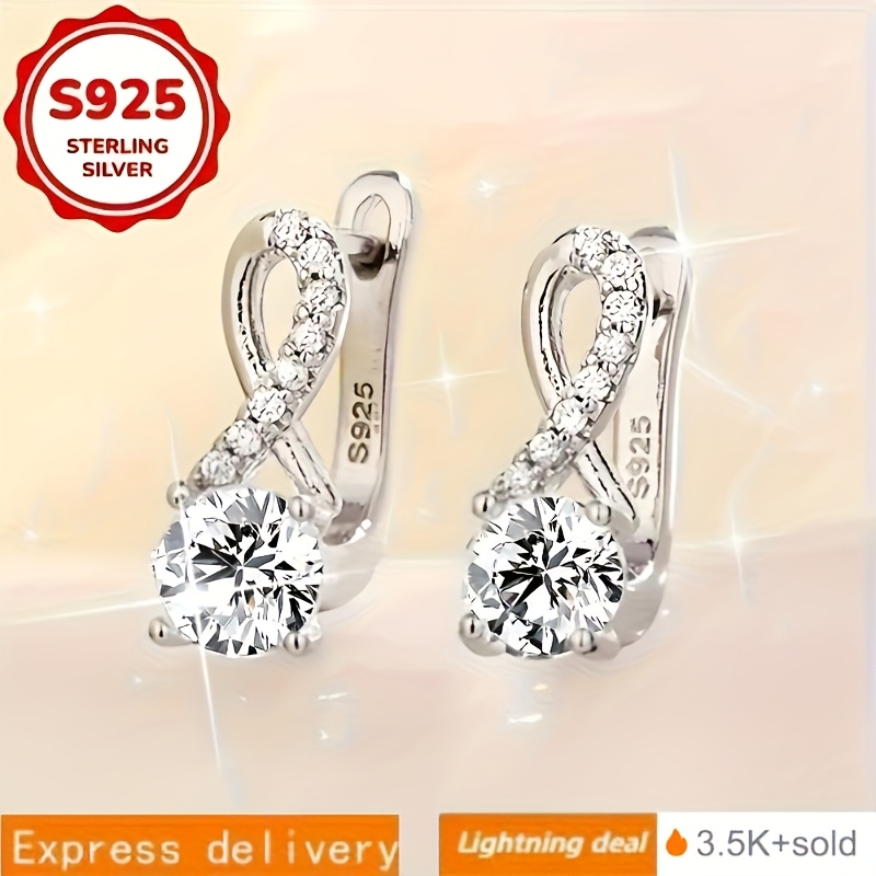 925 silvery   earrings with moissanite hypoallergenic dangle for sensitive ears holiday wedding party sparkling moissanite asymmetric hoops lightweight everyday jewelry for   Product details 0