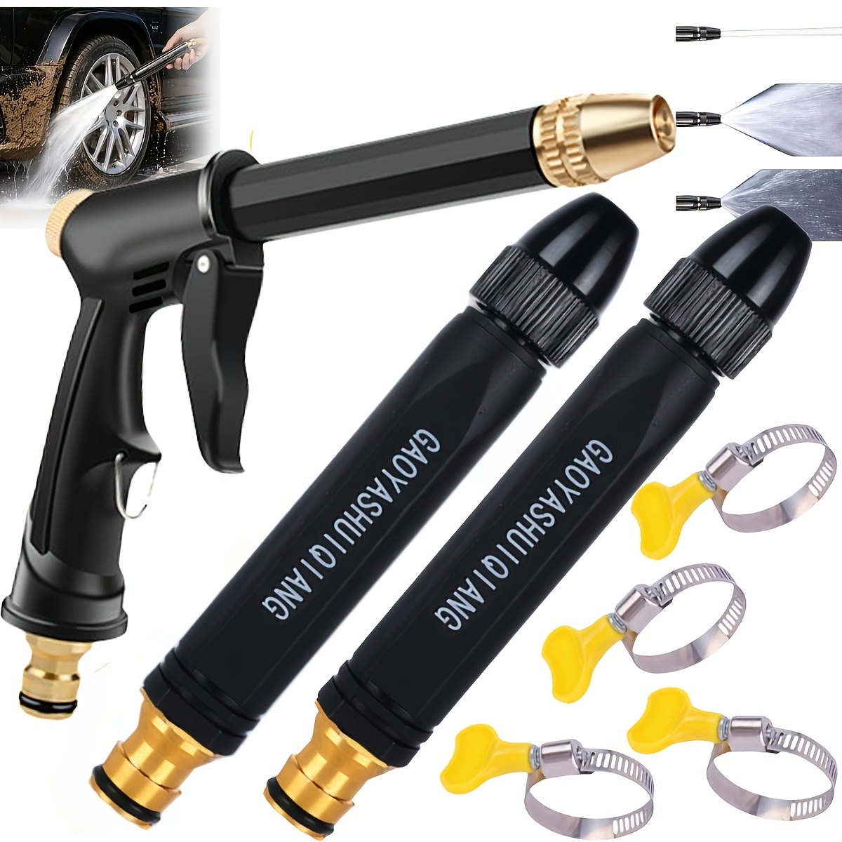 TEMU 7pcs/1-set 2026 Upgraded Home High-pressure Car Wash Water Gun With Booster Nozzle - Adjustable Spray , Powerful High-pressure Home Car Washer