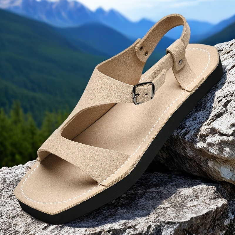 mens summer sandals slip on lightweight breathable pu upper with adjustable strap non slip thick   sole for casual beach outdoor wear yellow tan eu 38 47 strappy sandals minimalist   durable   insole vacation shoes    able footwear travel shoes Product details 5