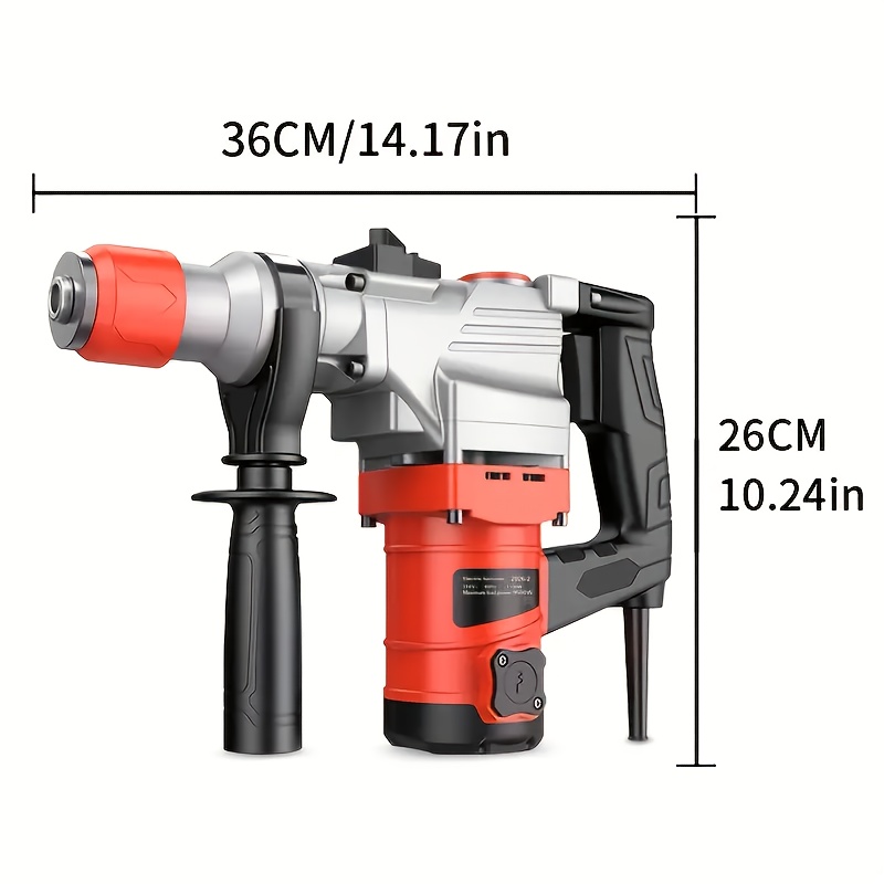 110V Heavy Duty Electric Hammer Drill Wired Electric Drill Industrial Grade Wall Removal Tool, Multi-Function Electric Hammer Impact Drill Rotary Hammer Drill for Concrete - Including Drill Chuck, Drill Bit, Flat Chisel, Pointed Chisel