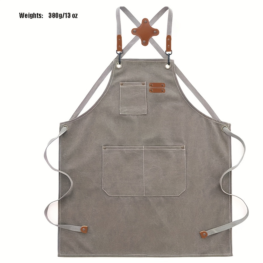 Adjustable Canvas Apron for Men and Women - Multifunctional Cross Back Chef Apron with Tool Pockets, Ideal for Cooking, Kitchen, BBQ, and Artists