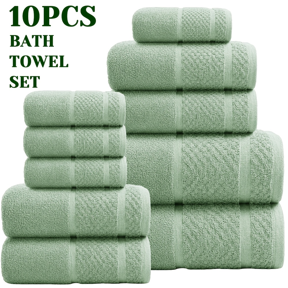 TEMU 10pcs Couple Bath Towel Set, Cotton, Gender-specific For Men And Women, Good Absorbency, Machine Washable And Quick-drying, , For Couples ,