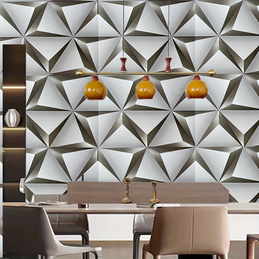 1 Roll of Grey 3D Geometric Self-Adhesive Vinyl Wallpaper, Detachable Shapes and Stripes Wall Covering, Waterproof and Stain-Resistant Wall Decor for Home Renovation and Live Streaming Background