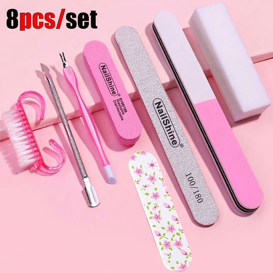 TEMU 8pcs Nail Care Tool Kit - Manicure Set: Nail File, Buffer, Polisher, Cuticle Pusher, Nail Supplies, Nail Tools, Nail Art Tools, Back-to-school