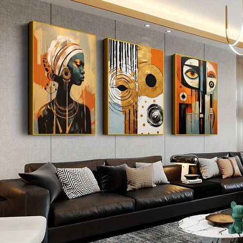 3pcs frameless canvas art set abstract modern african bohemian style vibrant geometric cultural living room bedroom office decor 16x24 20x28 inches