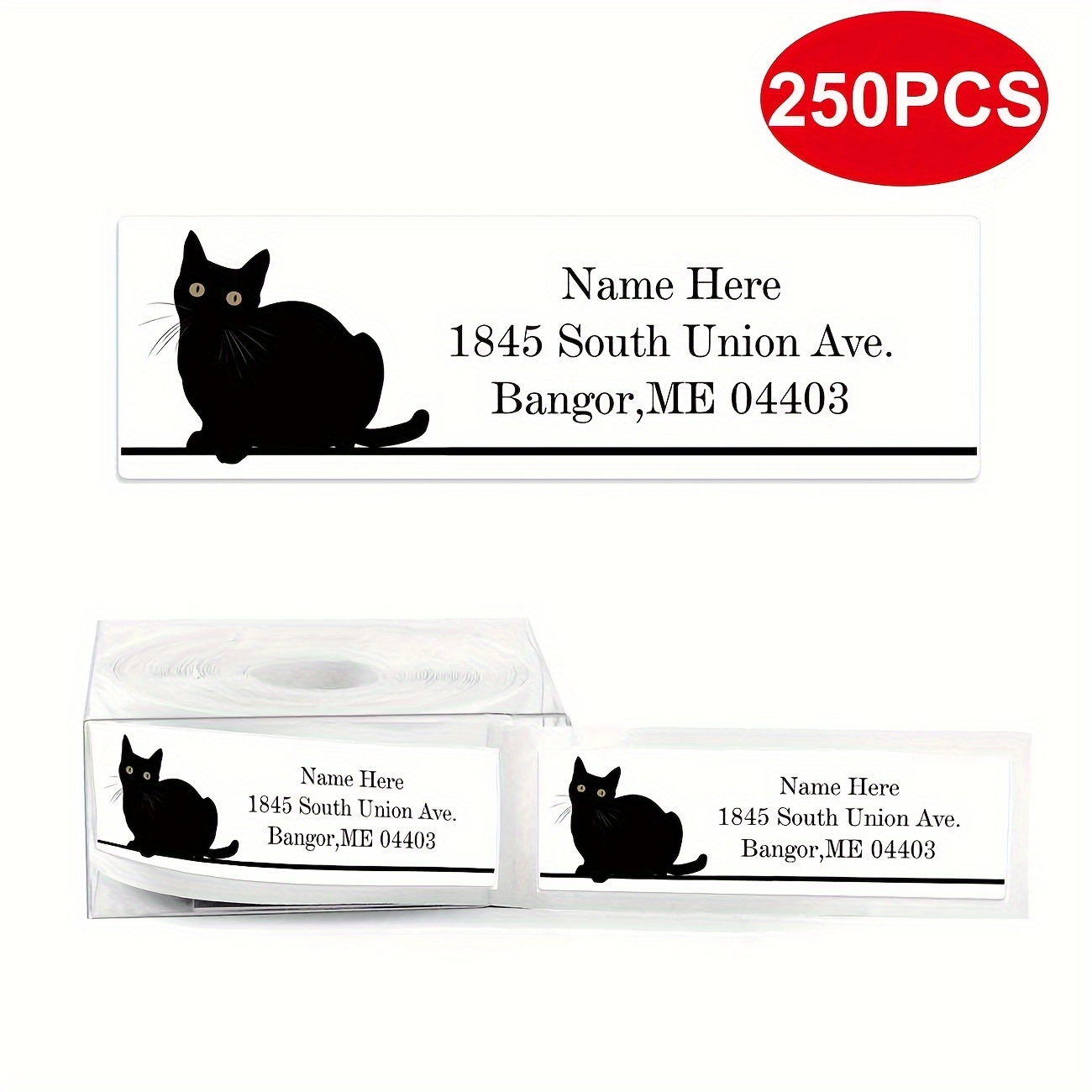TEMU [Aangepast] Gepersonaliseerde Retouradres Label Rol, Gepersonaliseerde Label Stickers, Zwarte Kat Afbeelding Sticker Rol Labels, 2.5 Inches X