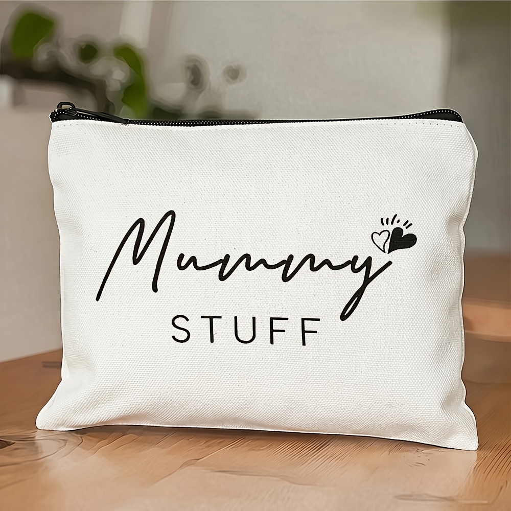 TEMU 1pc Vintage Stuff Makeup Bag With Handwritten Cursive Lettering & Overlapping Hearts - Suitable For Skincare Organizer, Zipper Pouch For