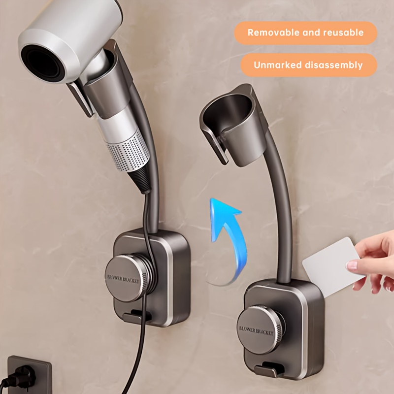 1 2pcs suction cup hair dryer holder metal swivel wall mount no drilling required   installation for bathroom bedroom living room perfect gift for halloween christmas bathroom accessories beauty tool organizer spacesaving design sturdy construction home organizers Product details 0