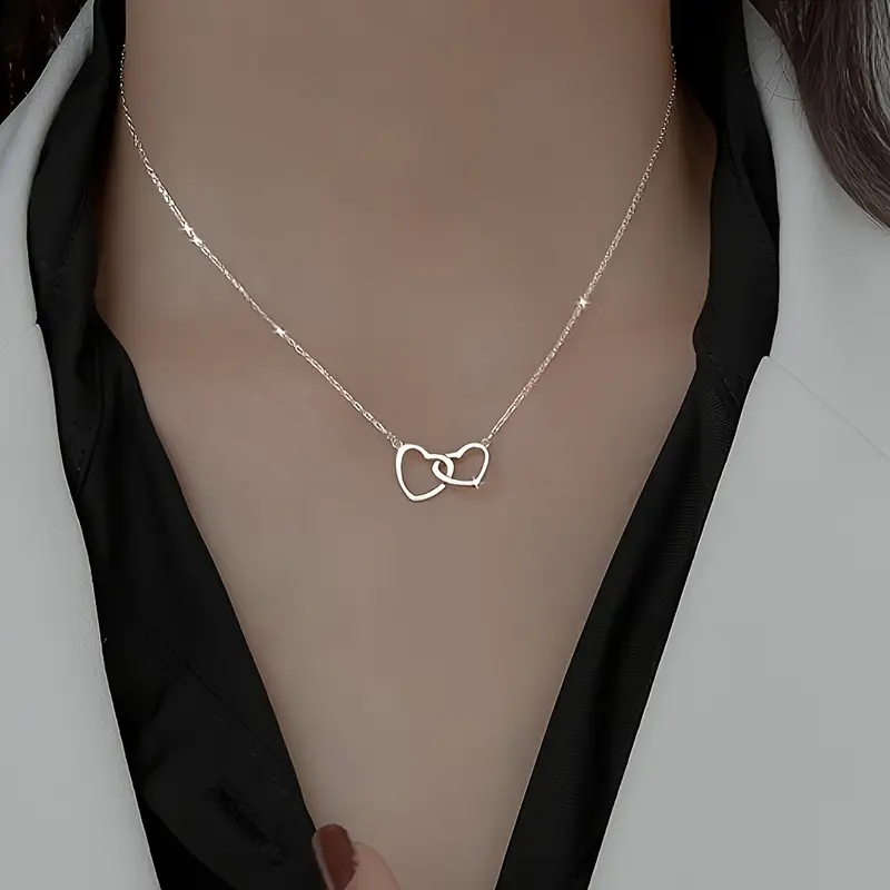 1pc s interconnected hearts pendant necklace minimalist everyday valentines jewelry gift delicate chain for anniversary birthday graduation year round elegant necklace for necklace anniversary gift stylish accessory fine fashion accessory birthday present durable material romantic gift for teenager Product details 1