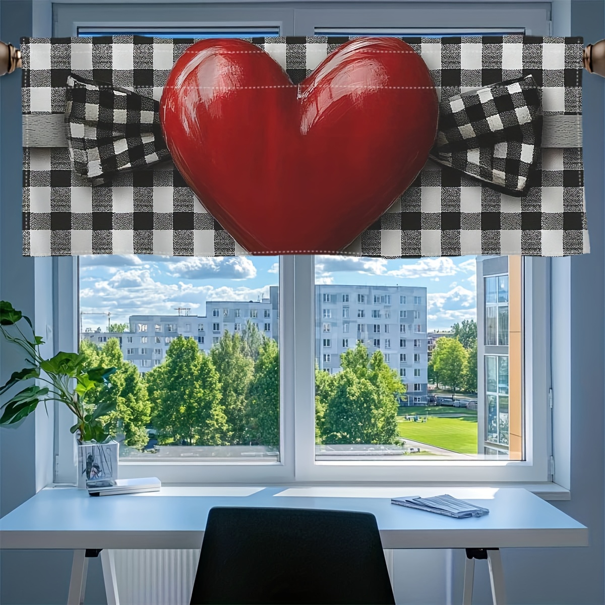 

1pc Valentine's Day Background Candy Shape Love Heart Pattern Curtain Decoration Curtain Rod Pocket Valance For Kitchen/living Room Valentine's Day Home Decor, Valentines Decorations,