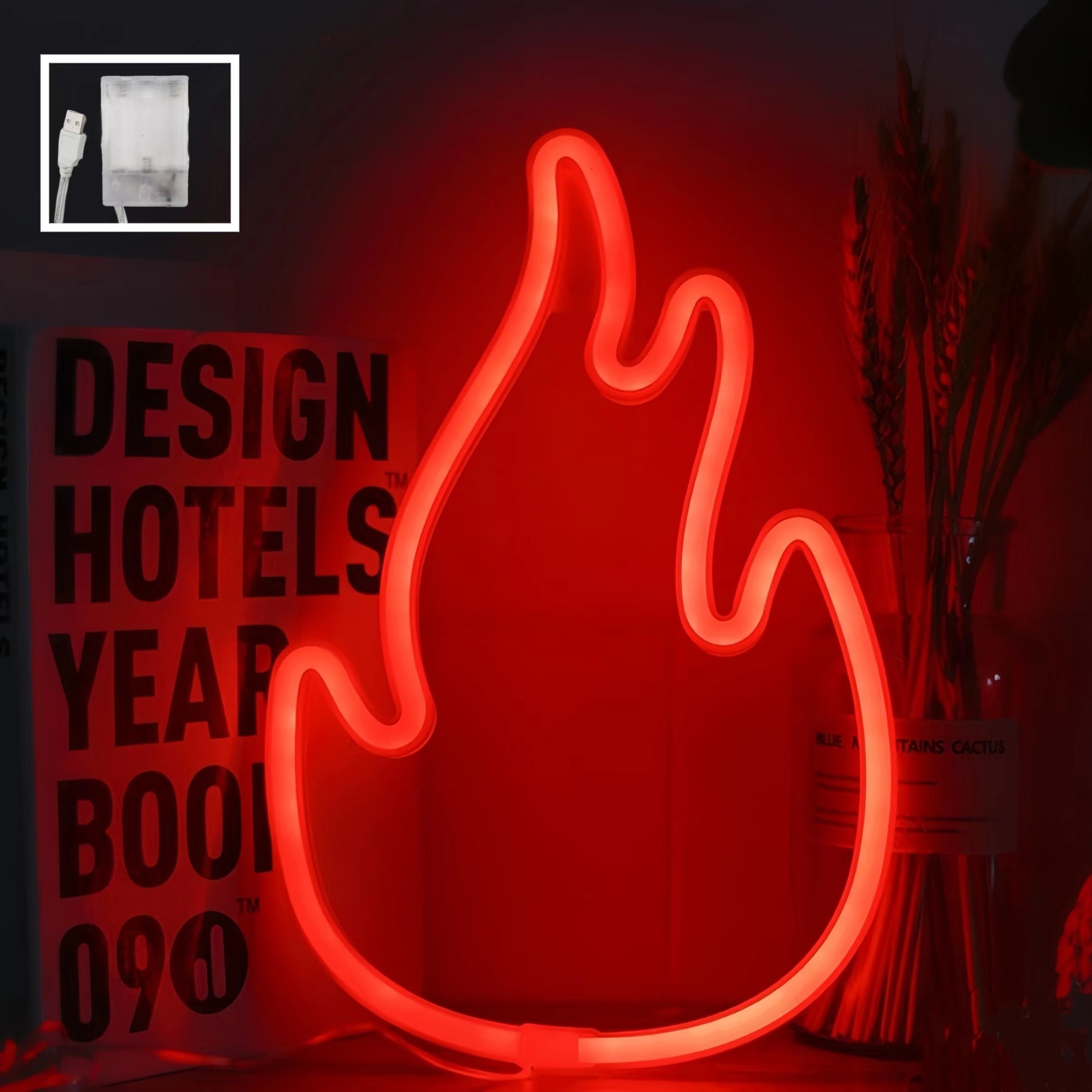 

1pc, Flame Led Neon Art Wall Decoration Light, Powered By Usb Or Battery Box, Suitable For Room, Store, Holiday Decoration, Home Decoration, Bar, Party, Wedding Wall Decoration (excluding Battery)