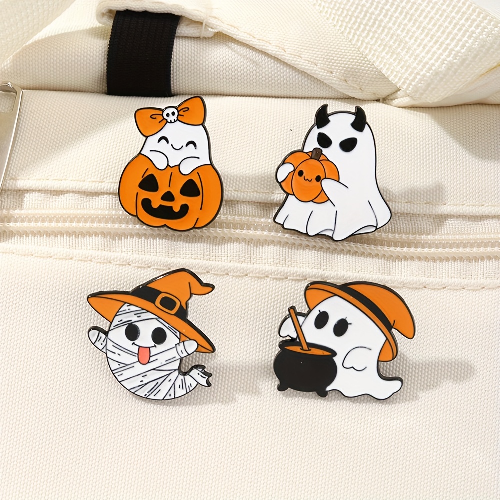 TEMU 4pcs Halloween Pumpkin Brooch Cute Creative Metal Badge Lapel Pin Clothes Bag Versatile Additions Medal Suitable For All Kinds Of Clothes/bags