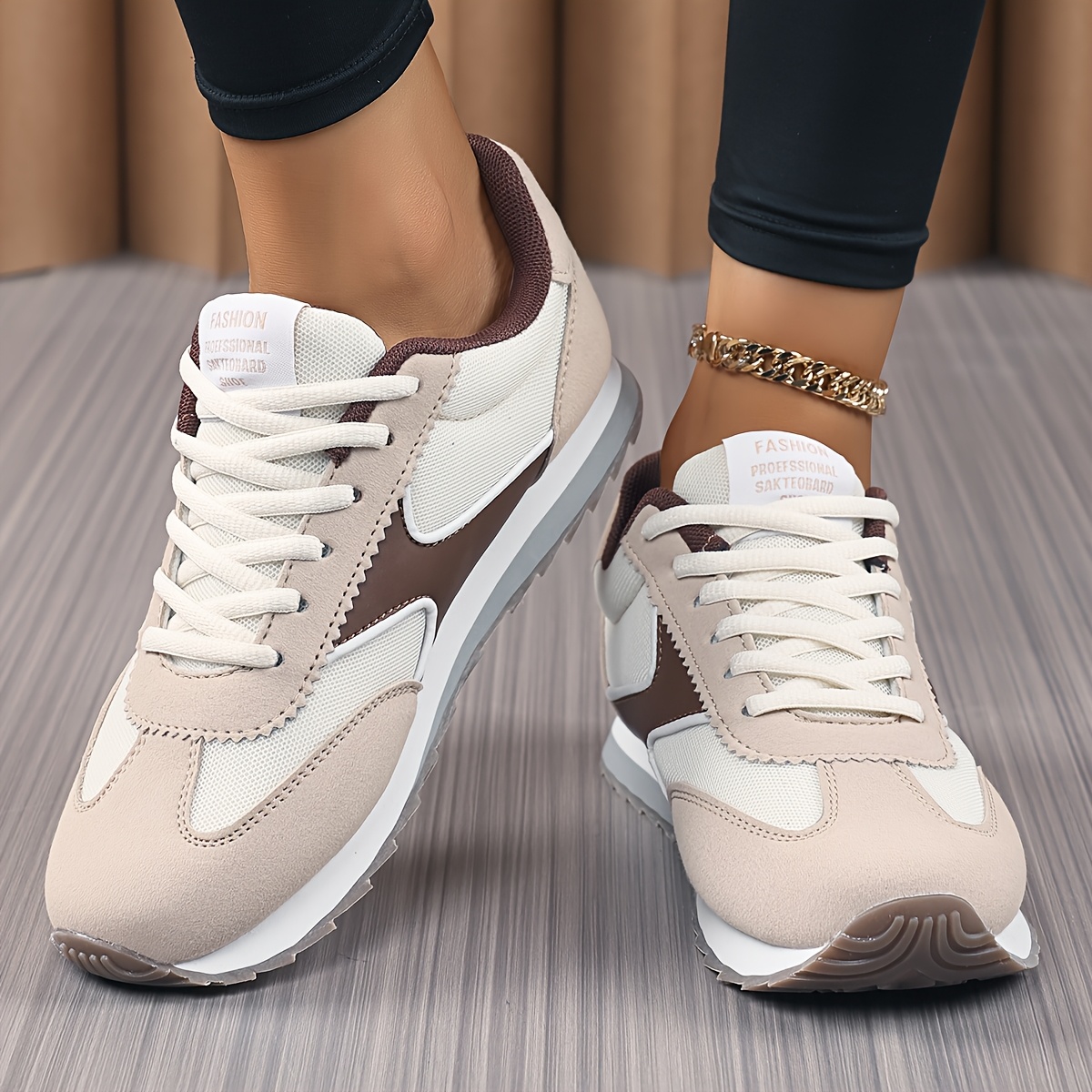 TEMU Mallaza Women's Vintage Low-top Sneakers Suitable For - Round-toe Lace-up Shoes With Tpr Sole & Breathable Fabric - Minimalist Retro Athletic
