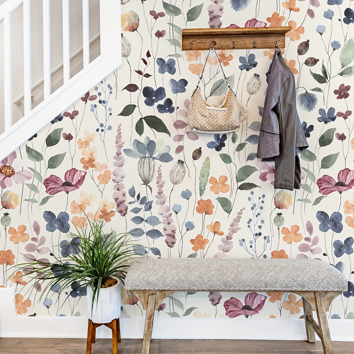 

3pcs Set Watercolor Floral Wallpaper - , Moisture-resistant Vinyl For Home Decor, Walls & Cabinets