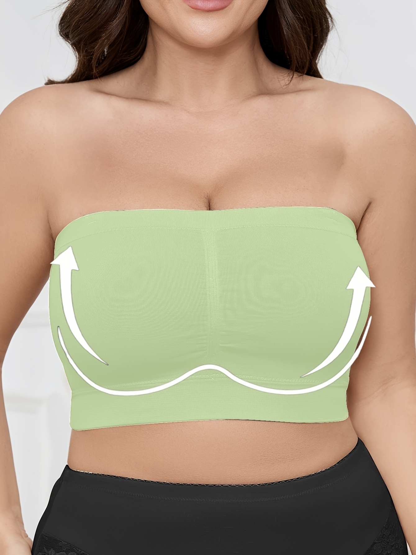Women'S Seamless Wireless Sports Bra - Breathable, Comfortable, No-Pad Shoulderless Bandeau with Crinkled Chest Plateau, Solid Color, Medium Stretch Fabric for Casual and Everyday Wear, Everyday Wear Bra|Wirefree Bandeau|Breathable Fabric, Seamless Bralette