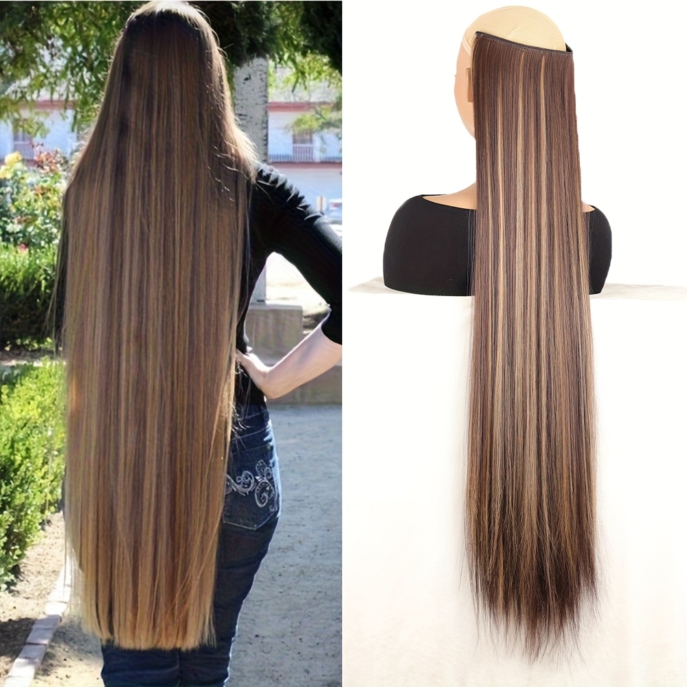 36 inch long straight synthetic wig womens high quality clip in wig suitable for festive and daily styles occasion hairstyles   extension high quality synthetic headpiece