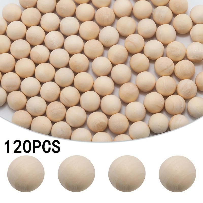 TEMU 120pcs Petites billes en bois rondes naturelles non , perles décoratives, billes et perles en bois de 12 mm adaptées aux projets d'artisanat et