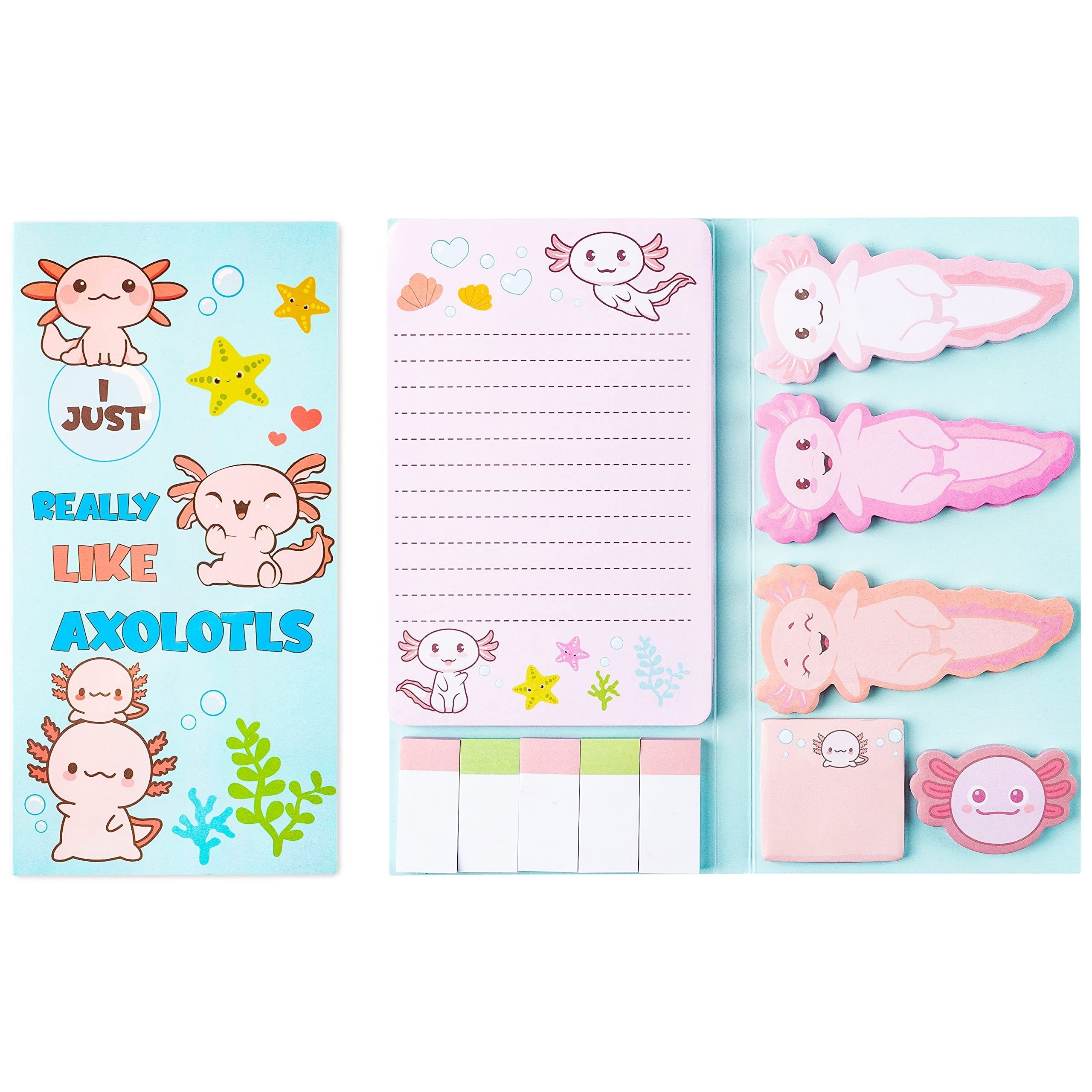 

Axolotl Sticky Notes Set, 550 Sheets, Animal Mexican Walking Fish Shaped Self-stick Notes Pads, Divider Tabs Bundle, Writing Memo Pad, Page Marker, Back To School Office Supplies