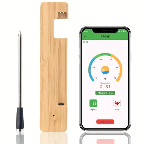 1pc stainless steel wireless smart meat thermometer with probe 656ft range rechargeable digital cooking thermometer for bbq grill oven rotisserie sous vide food contact safe meat thermometer digital