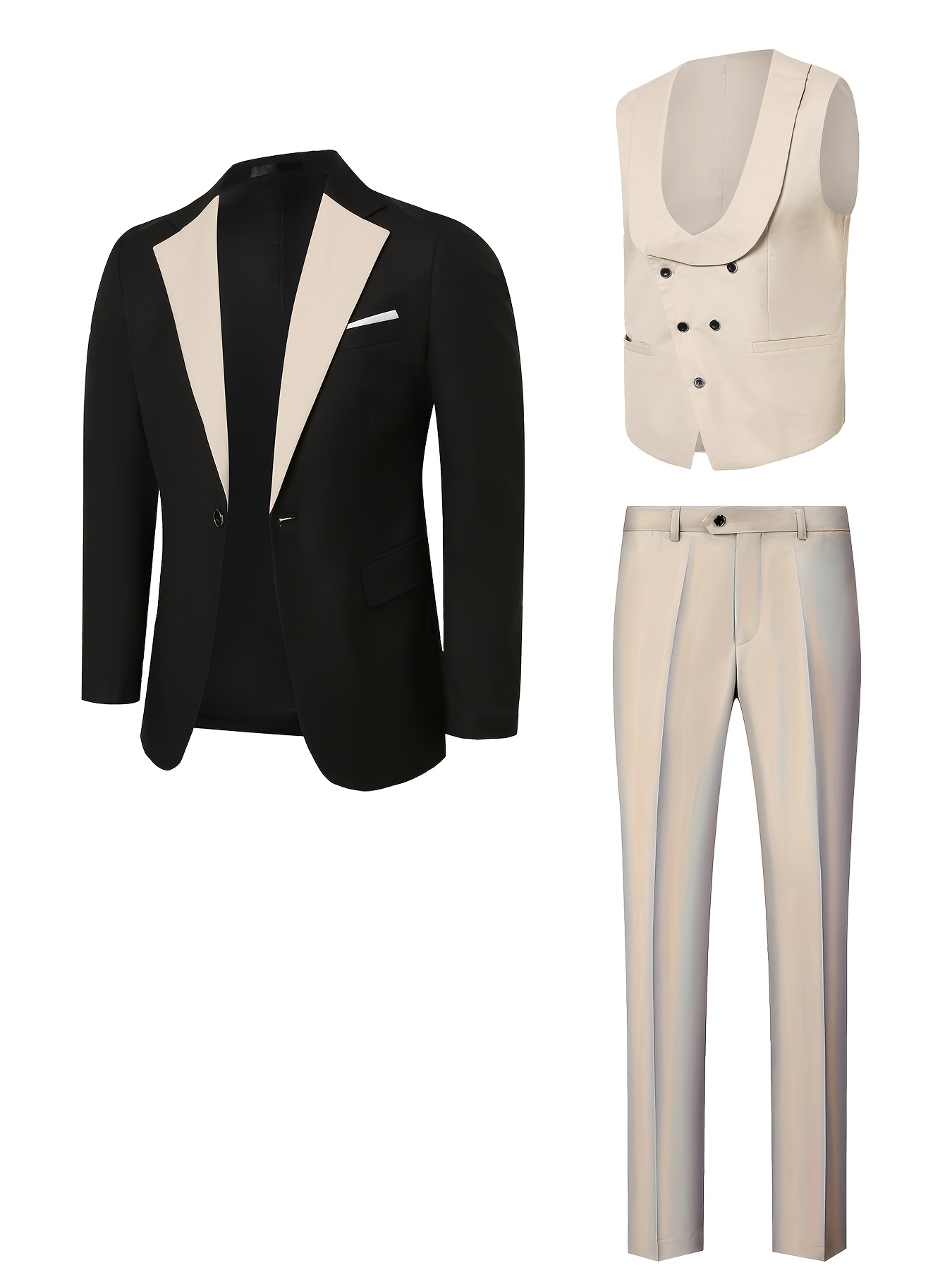 Ensemble costume élégant 3 pièces pour homme - Costume et pantalon coupe ajustée pour mariages et occasions formelles, convient pour réunions de bureau et événements élégants, tenue de cérémonie | Costume coupe ajustée | Costume de mariage durable. Inclut un mouchoir de poche à motif aléatoire.