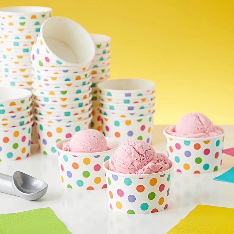 TEMU Paper Ice Cream Cups - 50 Count, Rainbow Polka - Disposable For Sundaes & Snacks - Ice Cream Bowls - Cups