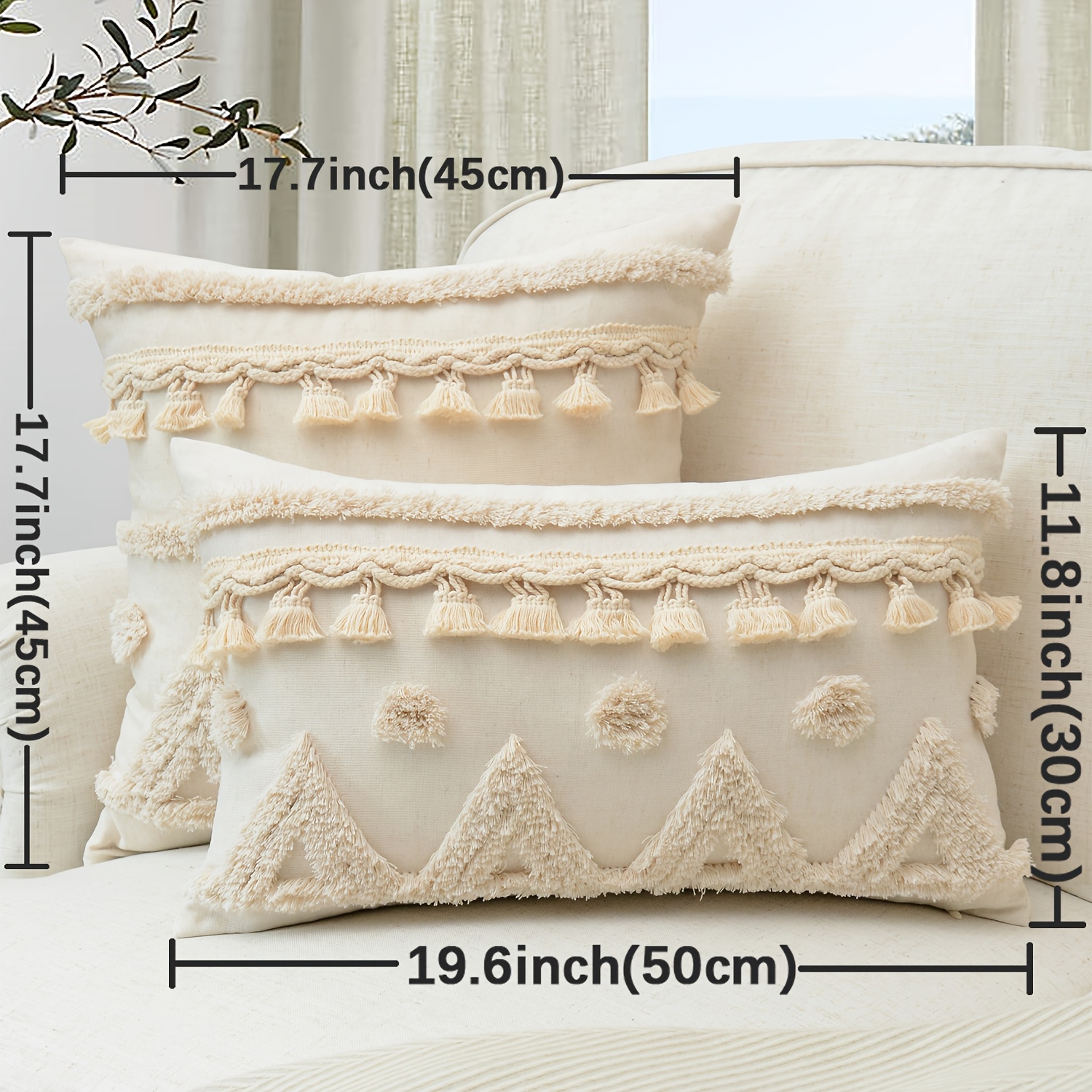 1pc of Pillowcase Made from Natural Linen, Featuring Geometric Tassel Trimming And Single-Sided Tufted Embroidery, Ideal for Decorating Sofas, Living Rooms, And Bedrooms, Does Not Include Pillow Insert
